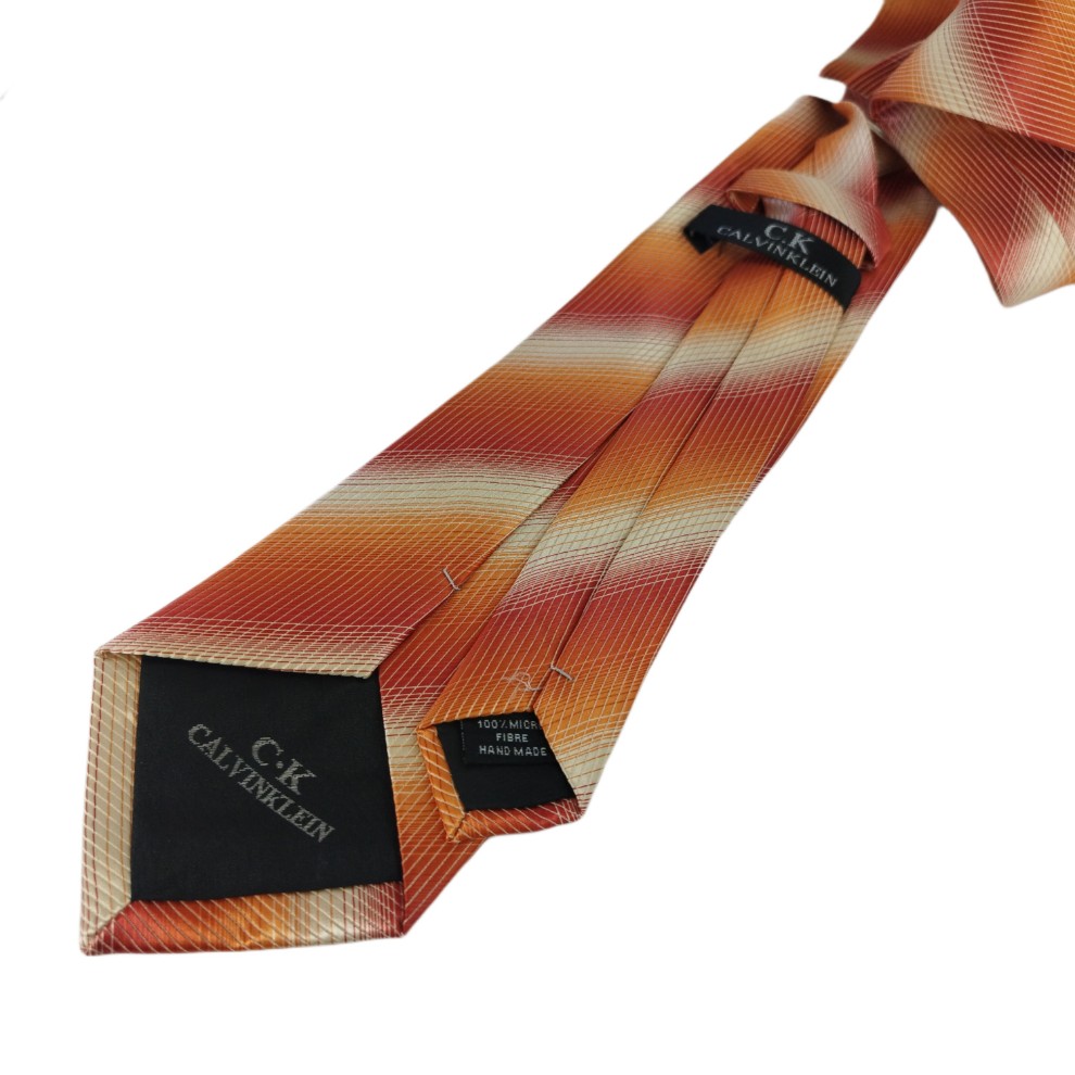 کراوات Calvin Klein نارنجی سفید راه راه - تصویر 2